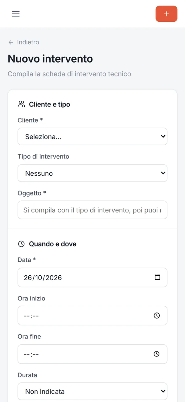 Scheda di un nuovo intervento sul telefono